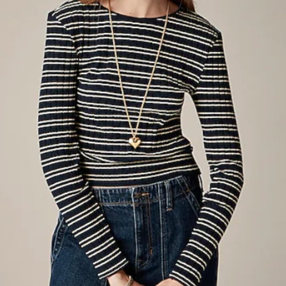 Pointelle long-sleeve T-shirt in stripe